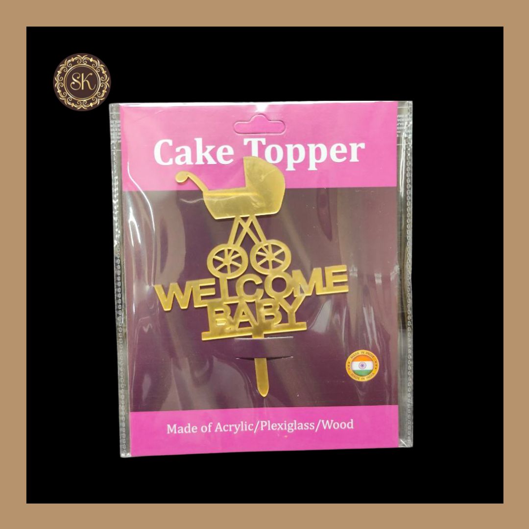 Welcome Baby Cake Topper | Acrylic Cake Topper | Cake Topper 4 inch | Pack of 5 - Golden Colour (T.No.043)