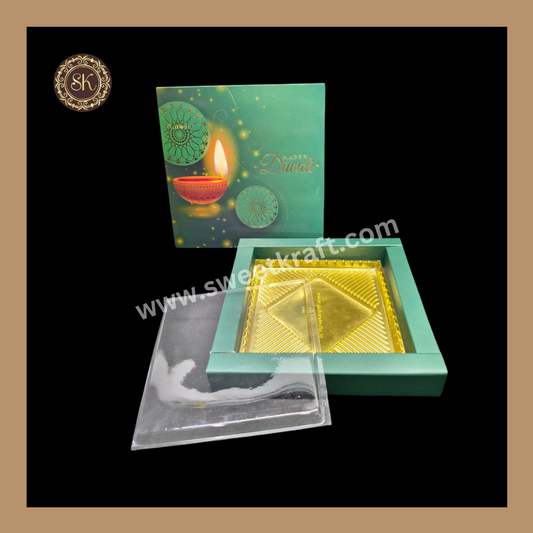 9 Combo Diwali Box | Mithai Box | Happy Diwali | Golden Cavity Box | Chocolate Box | Gift Box | Green Colour - (With Cavity & Lid Cover)