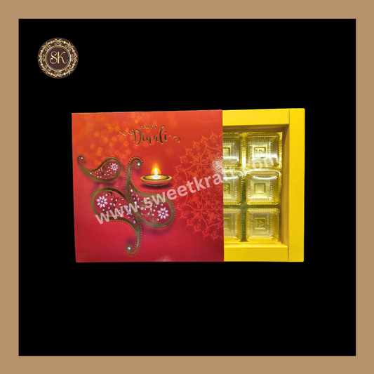 9 Cavity Diwali Box | Mithai Box | Happy Diwali | Golden Cavity Box | Chocolate Box | Gift Box | Yellow Colour - (With Cavity & Lid Cover)
