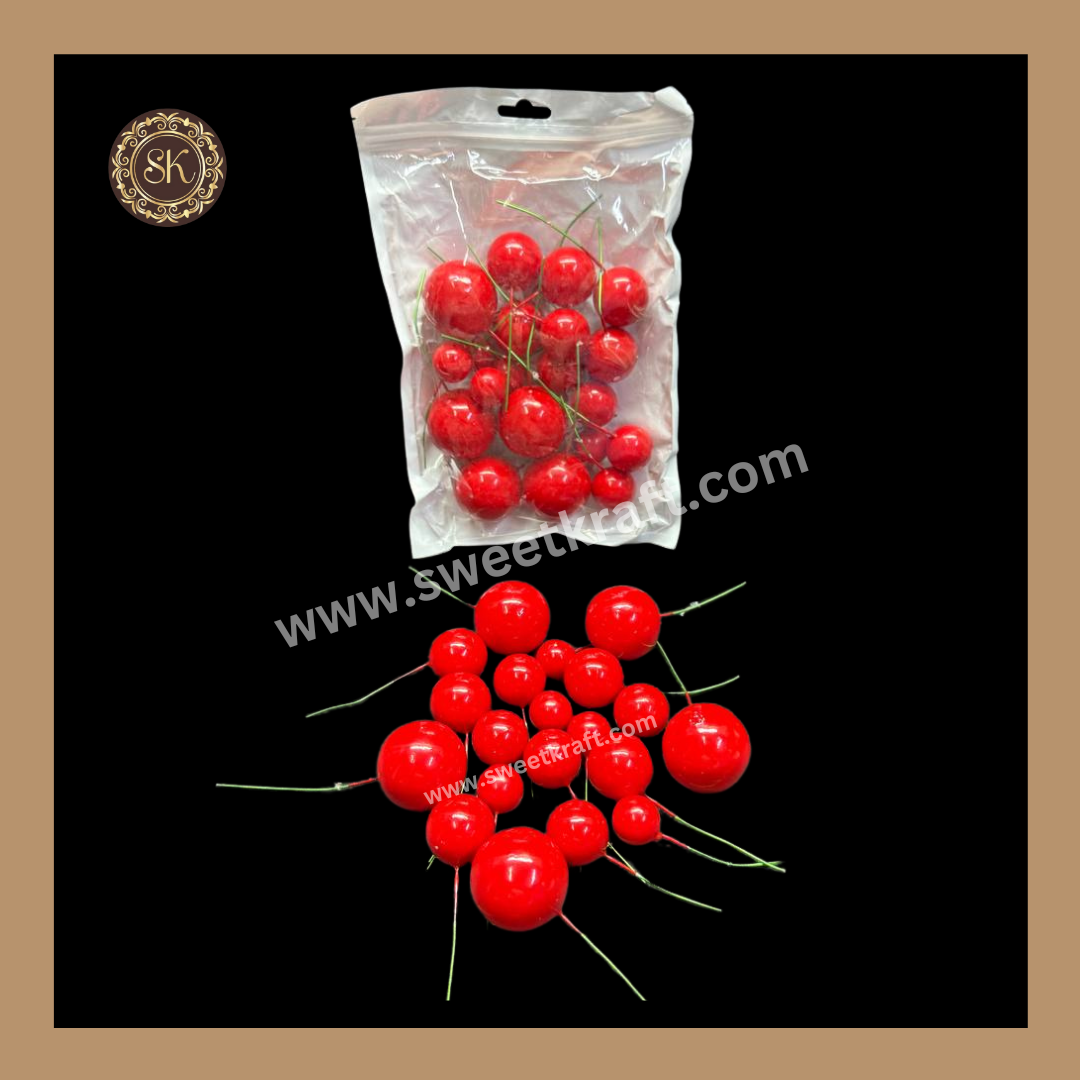 Faux Balls | Pearl Faux Balls | Cake Decoration item | Red - Pack of 20 Pieces. Sweetkraft | Baking supplies