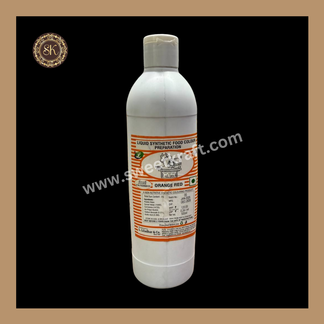 Liquid Synthetic Food Colour Preparation | Food Colour | Orange Red | Brand - Nandi (500ml) Sweetkraft | Baking supplies