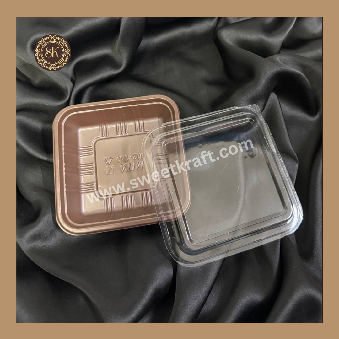 1 Brownie Container (002-1010) | Brownie Box | Punnet Box | Plastic Brownie Box | Brown Colour - 10 Pieces Sweetkraft | Baking supplies