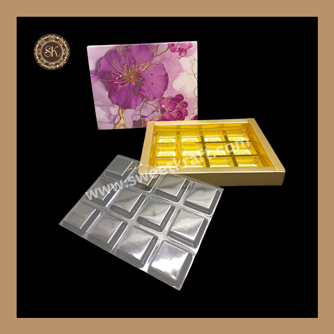 12 Cavity Floral Print Box | 12 Cavity Box | Chocolate Box | Gift Box | Mithai Box | Purple- (With Cavity Tray & Lid Cover) Sweetkraft | Baking supplies