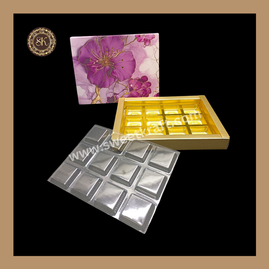 12 Cavity Floral Print Box | 12 Cavity Box | Chocolate Box | Gift Box | Mithai Box | Purple- (With Cavity Tray & Lid Cover) Sweetkraft | Baking supplies