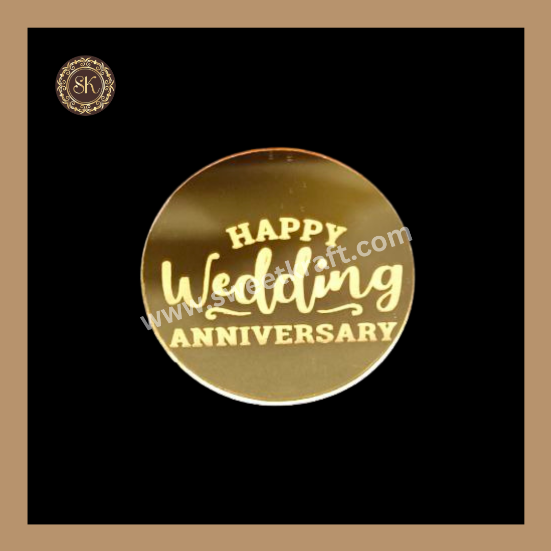 Acrylic Happy Wedding Anniversary Coin | Golden - (Pack Of 5) Sweetkraft | Baking supplies
