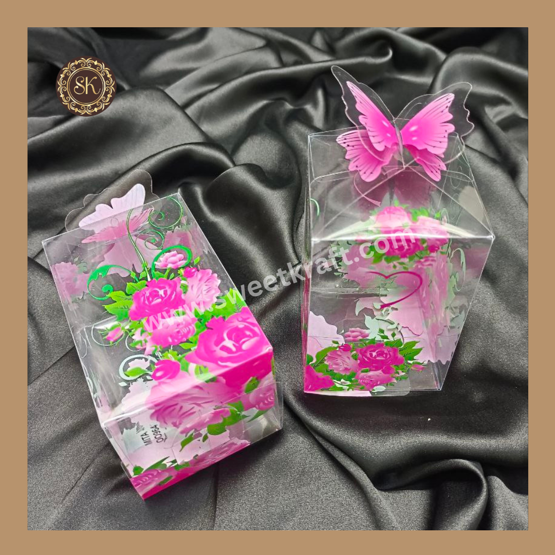 00964 PVC Box | Chocolate PVC  Box | Rose Print Box | Gifting Box | Pink Colour Sweetkraft | Baking supplies