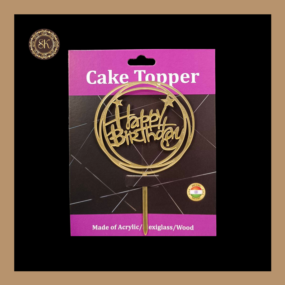 Happy Birthday Acrylic Cake Topper | Acrylic Cake Topper | Cake Topper | Pack of 5 - Golden Colour (T.No.059) Sweetkraft | Baking supplies