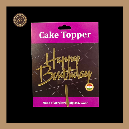 Happy Birthday Acrylic Cake Topper | Acrylic Cake Topper | Cake Topper | Pack of 5 - Golden Colour (T.No.060) Sweetkraft | Baking supplies