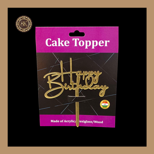 Happy Birthday Acrylic Cake Topper | Acrylic Cake Topper | Cake Topper | Pack of 5 - Golden Colour (T.No.061) Sweetkraft | Baking supplies