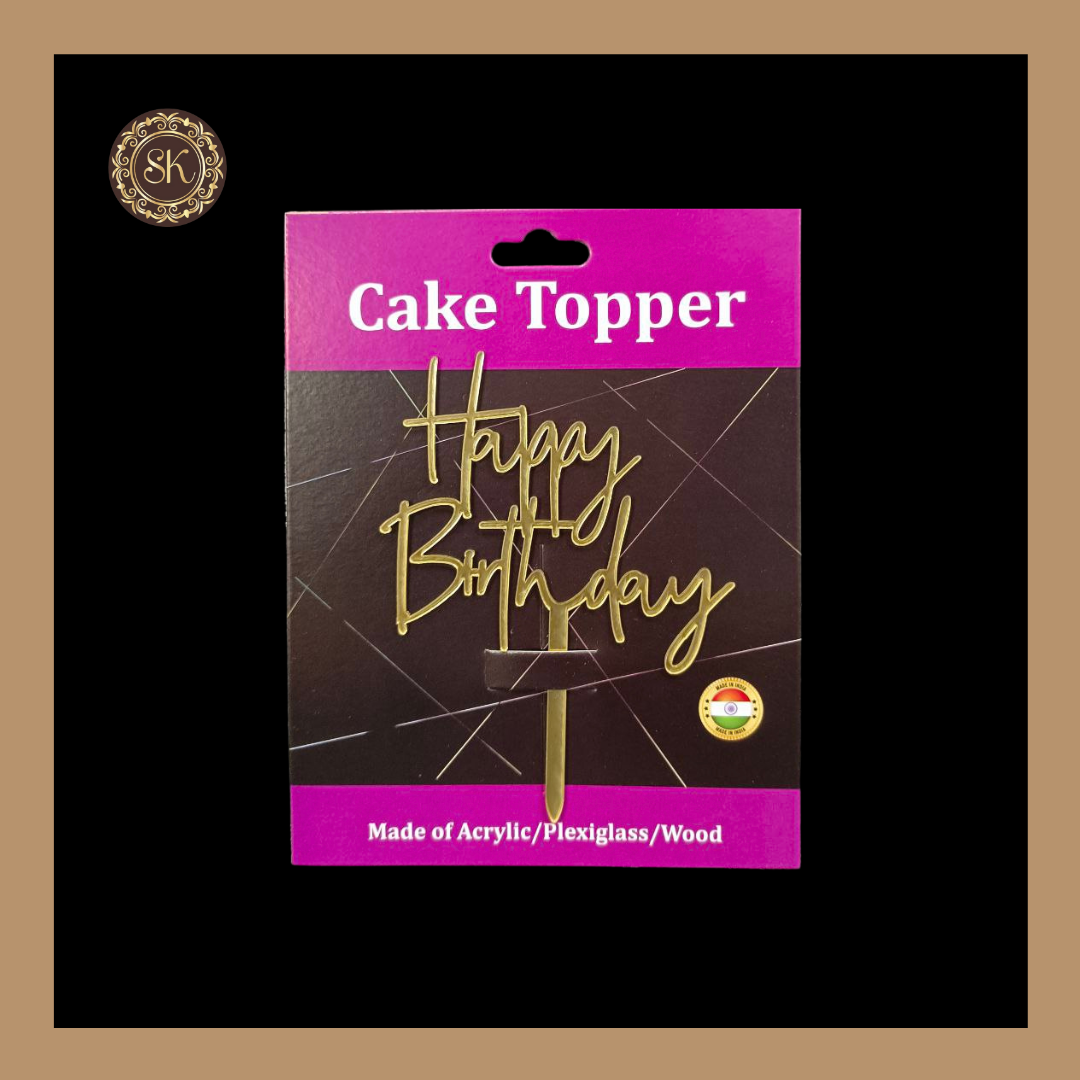 Happy Birthday Acrylic Cake Topper | Acrylic Cake Topper | Cake Topper | Pack of 5 - Golden Colour (T.No.063) Sweetkraft | Baking supplies
