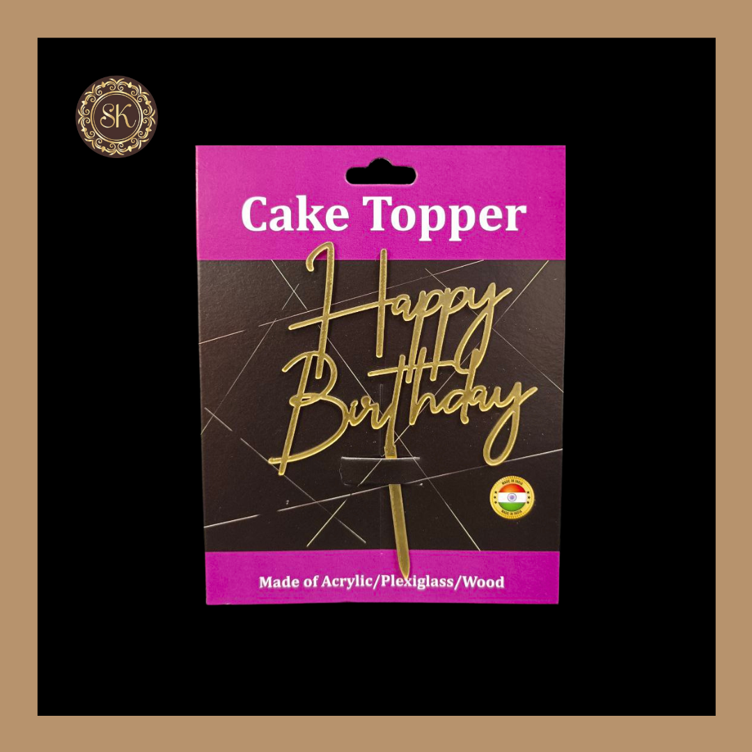Happy Birthday Acrylic Cake Topper | Acrylic Cake Topper | Cake Topper | Pack of 5 - Golden Colour (T.No.064) Sweetkraft | Baking supplies