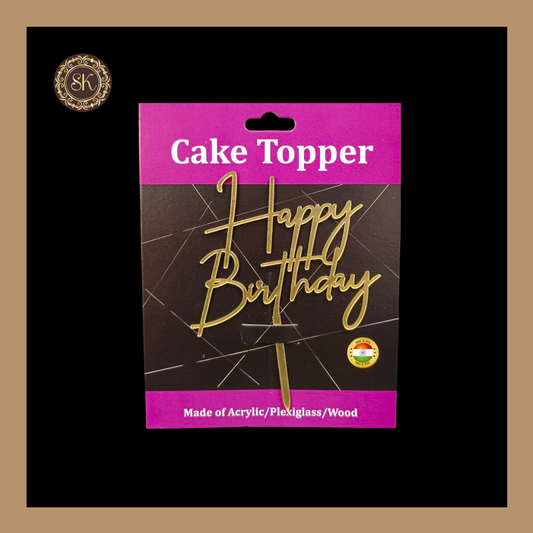Happy Birthday Acrylic Cake Topper | Acrylic Cake Topper | Cake Topper | Pack of 5 - Golden Colour (T.No.064) Sweetkraft | Baking supplies