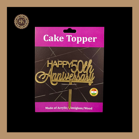 Happy 50th Anniversary Acrylic Cake Topper | Acrylic Cake Topper | Cake Topper | Pack of 5 - Golden Colour (T.No.065) Sweetkraft | Baking supplies