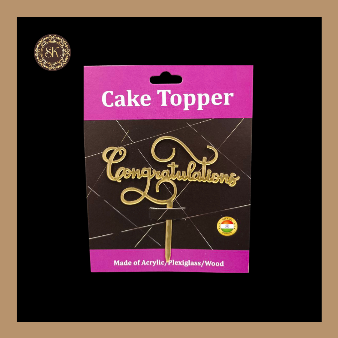 Congratulations Acrylic Cake Topper | Acrylic Cake Topper | Cake Topper | Pack of 5 - Golden Colour (T.No.066) Sweetkraft | Baking supplies