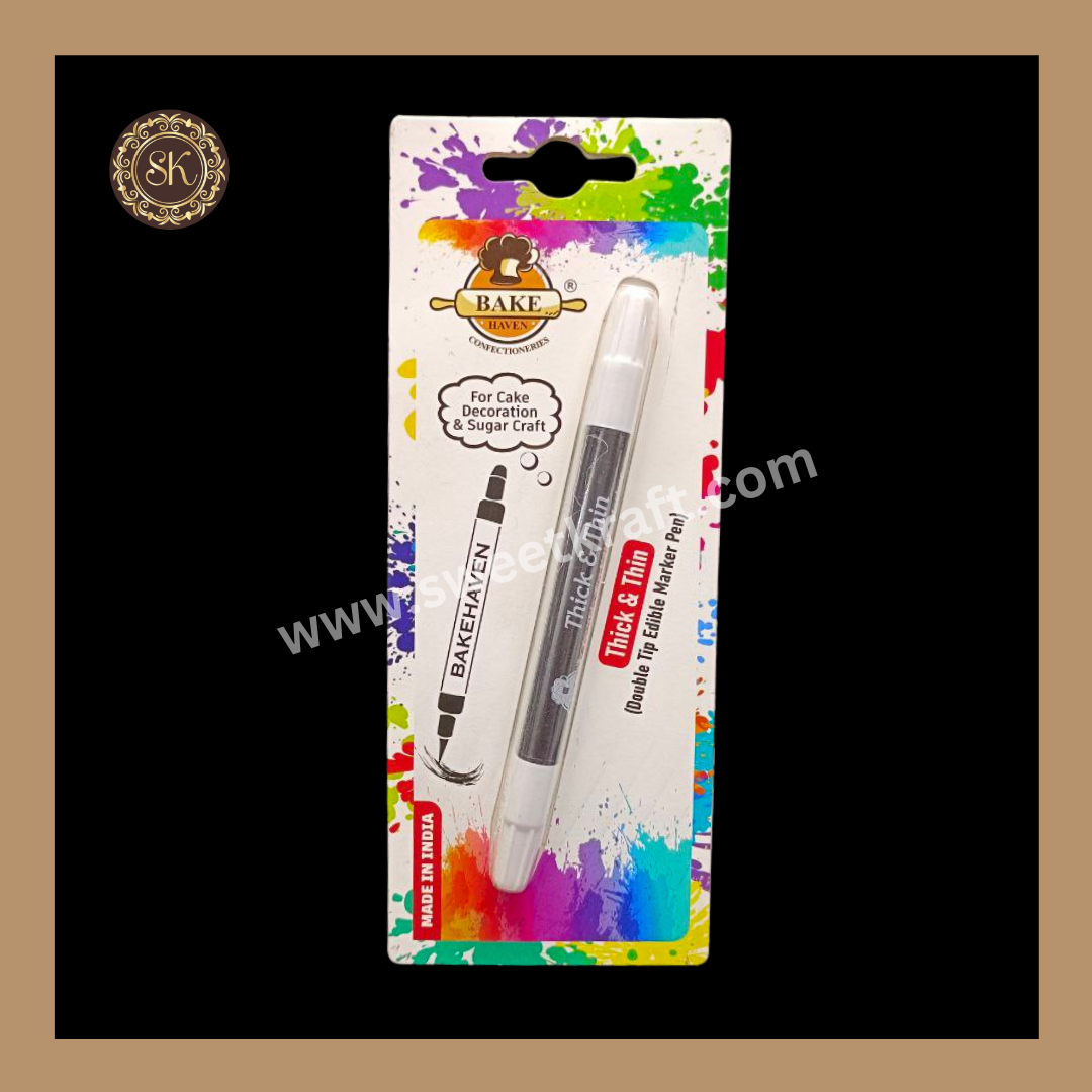Edible Marker | Thick & Thin Double Tip Edible Marker Pen | Black - Bakehaven Sweetkraft | Baking supplies