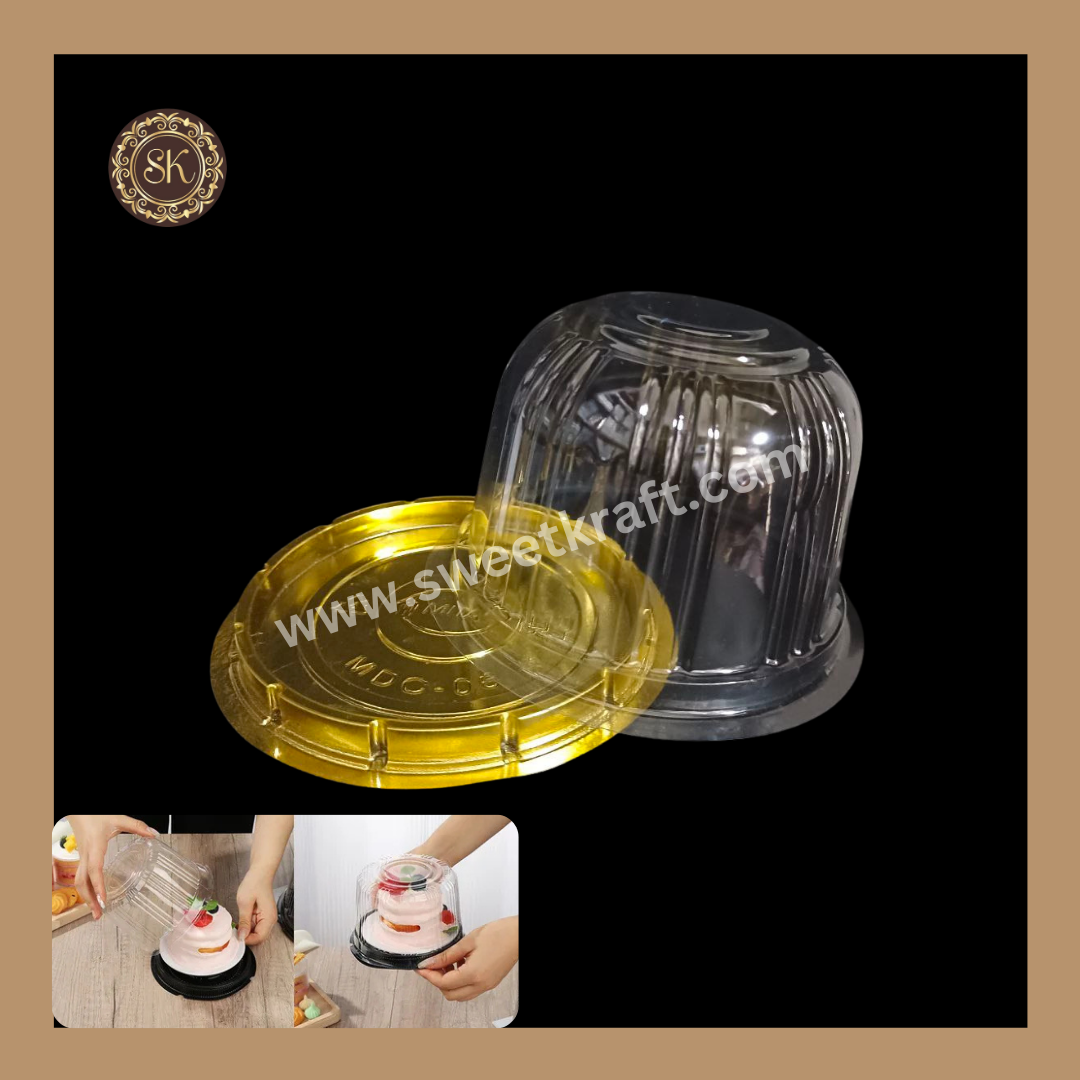 Round PVC Pastry Container | Round Pastry Cake Box |  Bento Cake Box | Silgle Modak Box | Golden- With Lid (MDC-06) Sweetkraft | Baking supplies