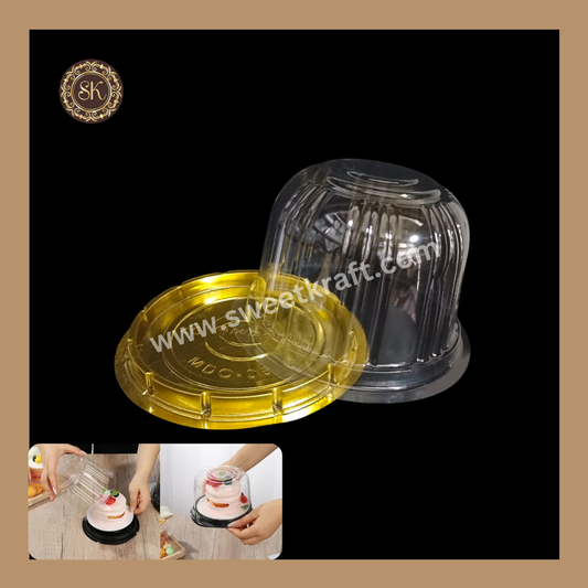 Round PVC Pastry Container | Round Pastry Cake Box |  Bento Cake Box | Silgle Modak Box | Golden- With Lid (MDC-06) Sweetkraft | Baking supplies
