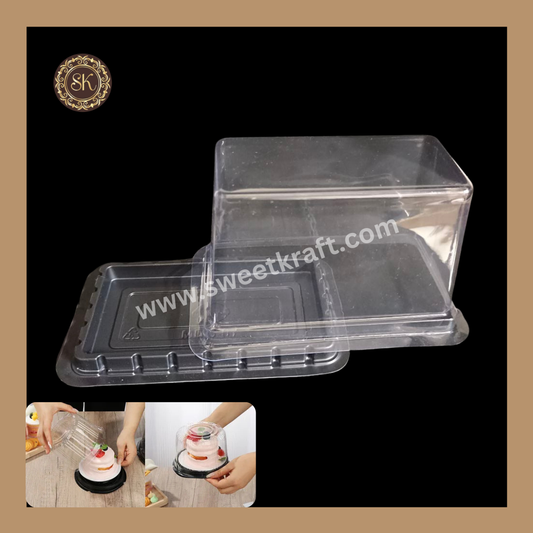 Rectangle PVC Pastry Container | Round Pastry Cake Box | Bento Cake Box | Black- With Lid (MDC-07) Sweetkraft | Baking supplies