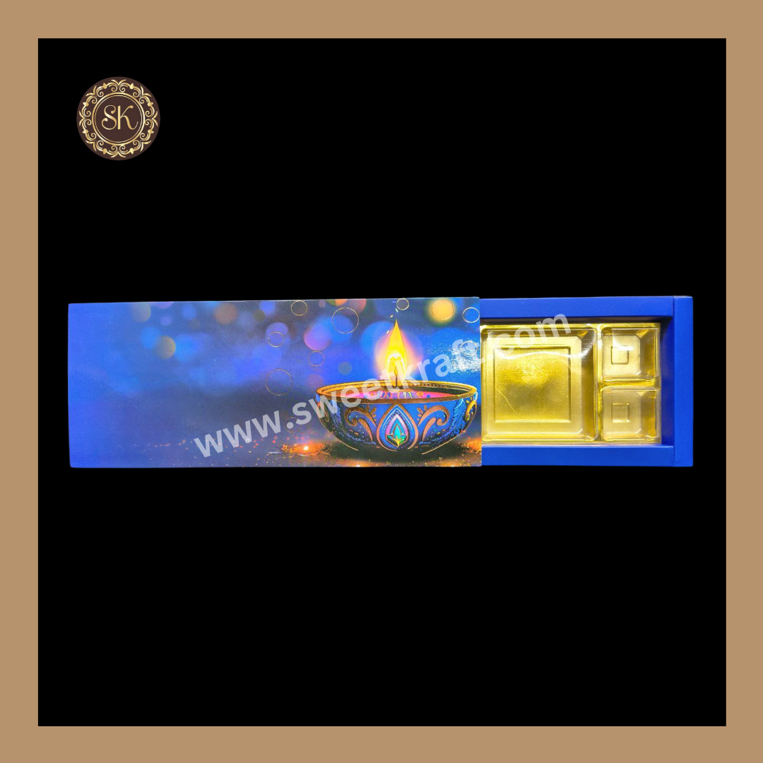 12 DC Diwali Box | Mithai Box | Happy Diwali | Golden Cavity Box | Chocolate Box | Gift Box | Blue Colour - (With Cavity & Lid Cover)