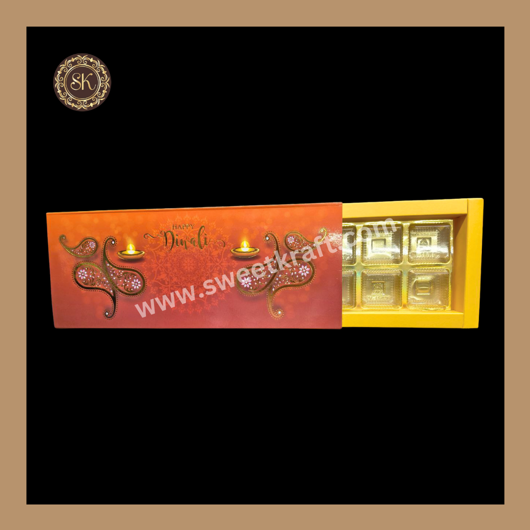 12 Cavity Diwali Box | Mithai Box | Happy Diwali | Golden Cavity Box | Chocolate Box | Gift Box | Yellow Colour - (With Cavity & Lid Cover)