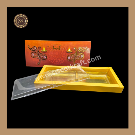 12 Partition Diwali Box | Mithai Box | Happy Diwali | Golden Cavity Box | Chocolate Box | Gift Box | Yellow Colour - (With Cavity & Lid Cover)