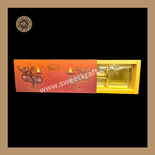 12 DC Diwali Box | Mithai Box | Happy Diwali | Golden Cavity Box | Chocolate Box | Gift Box | Yellow Colour - (With Cavity & Lid Cover)