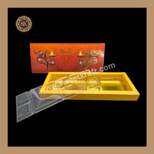 12 DC Diwali Box | Mithai Box | Happy Diwali | Golden Cavity Box | Chocolate Box | Gift Box | Yellow Colour - (With Cavity & Lid Cover)