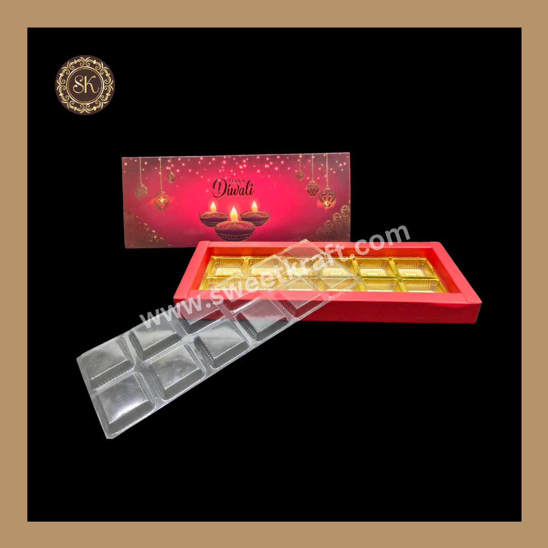12 Cavity Diwali Box | Mithai Box | Happy Diwali | Golden Cavity Box | Chocolate Box | Gift Box | Red Colour - (With Cavity & Lid Cover)