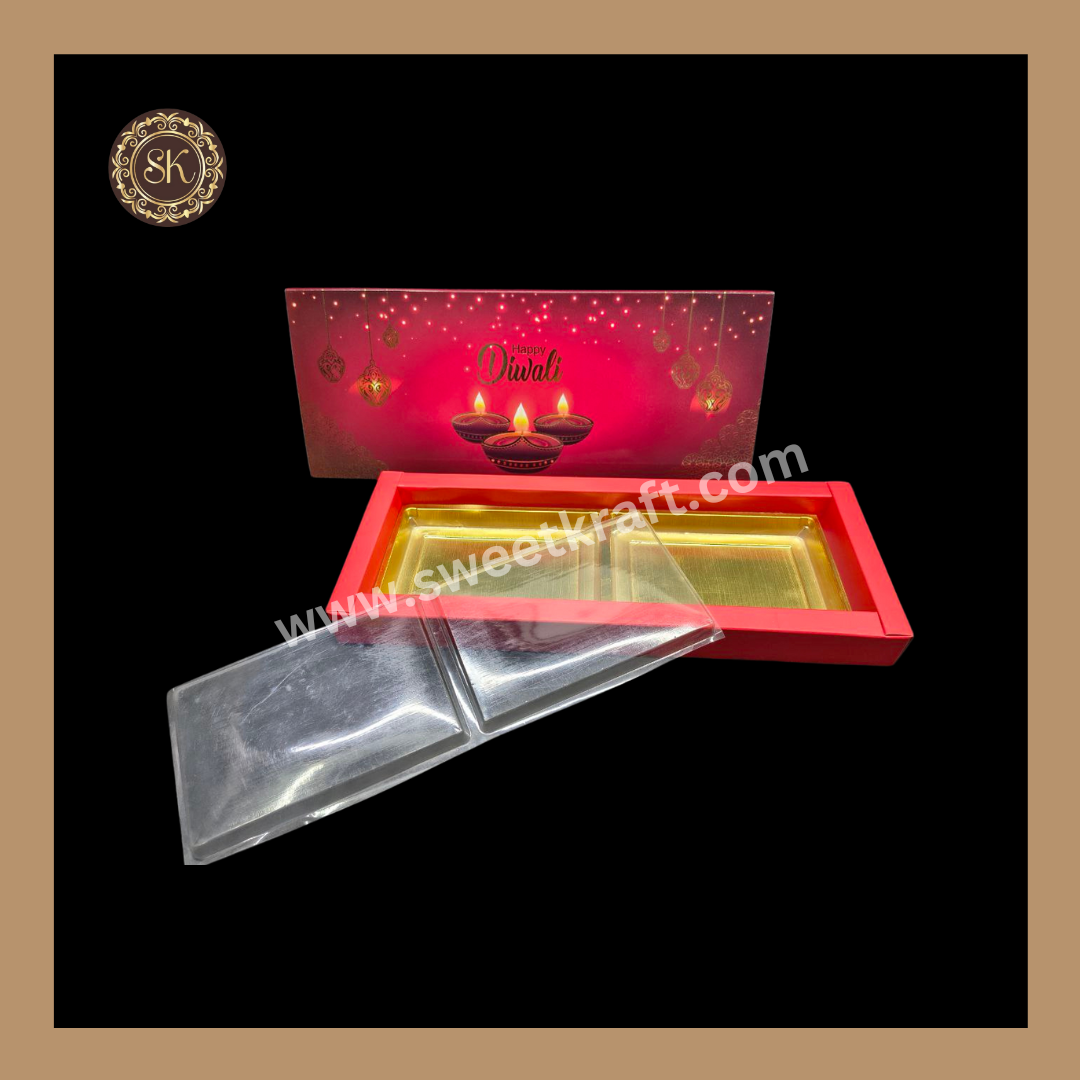 12 Partition Diwali Box | Mithai Box | Happy Diwali | Golden Cavity Box | Chocolate Box | Gift Box | Red Colour - (With Cavity & Lid Cover)