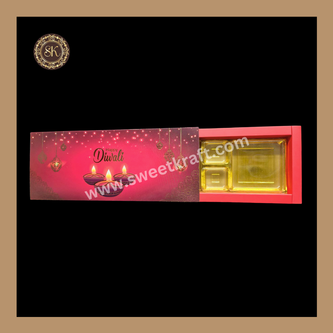 12 DC Diwali Box | Mithai Box | Happy Diwali | Golden Cavity Box | Chocolate Box | Gift Box | Red Colour - (With Cavity & Lid Cover)