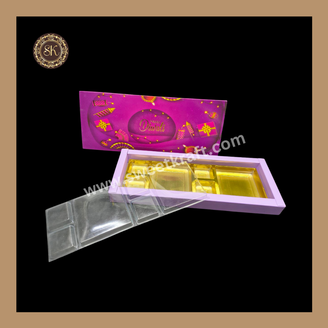 12 DC Diwali Box | Mithai Box | Happy Diwali | Golden Cavity Box | Chocolate Box | Gift Box | Purple Colour - (With Cavity & Lid Cover)