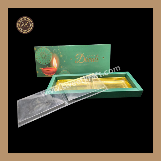 12 Partition Diwali Box | Mithai Box | Happy Diwali | Golden Cavity Box | Chocolate Box | Gift Box | Green Colour - (With Cavity & Lid Cover)