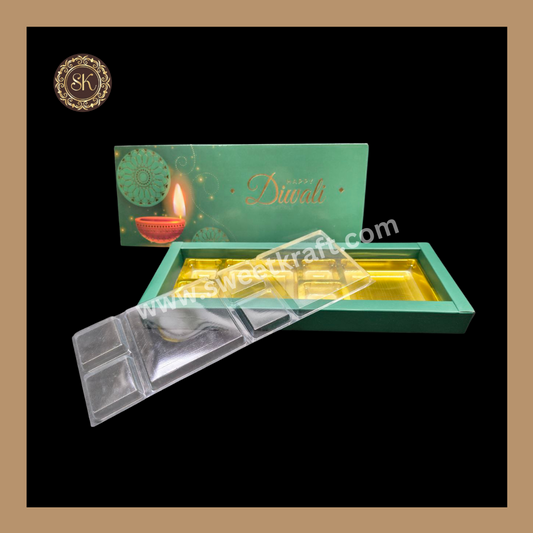 12 DC Diwali Box | Mithai Box | Happy Diwali | Golden Cavity Box | Chocolate Box | Gift Box | Green Colour - (With Cavity & Lid Cover)