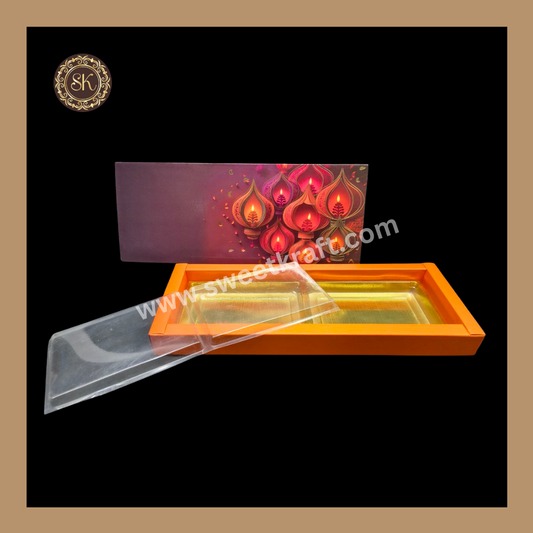 12 Partition Diwali Box | Mithai Box | Happy Diwali | Golden Cavity Box | Chocolate Box | Gift Box | Orange Colour - (With Cavity & Lid Cover)