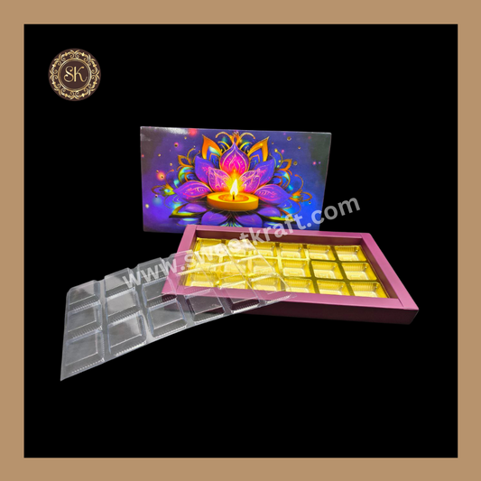 18 Cavity Diwali Box | Mithai Box | Happy Diwali | Golden Cavity Box | Chocolate Box | Gift Box | Multi Colour - (With Cavity & Lid Cover)