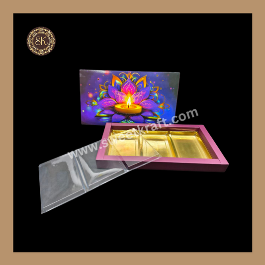 18 Partition Diwali Box | Mithai Box | Happy Diwali | Golden Cavity Box | Chocolate Box | Gift Box | Multi Colour - (With Cavity & Lid Cover)