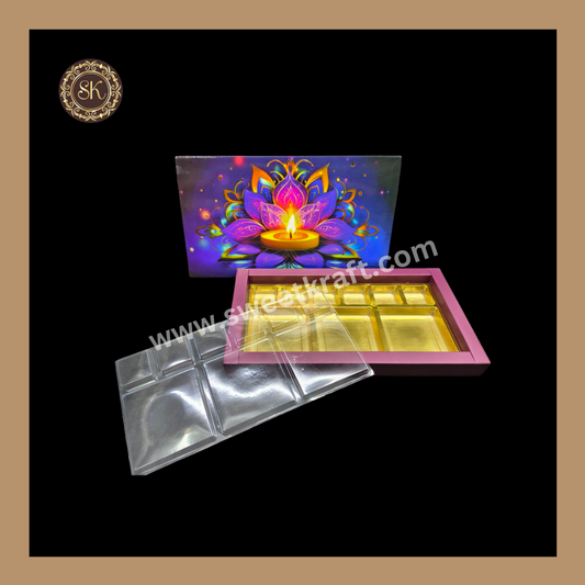 18 DC Diwali Box | Mithai Box | Happy Diwali | Golden Cavity Box | Chocolate Box | Gift Box | Multi Colour - (With Cavity & Lid Cover)