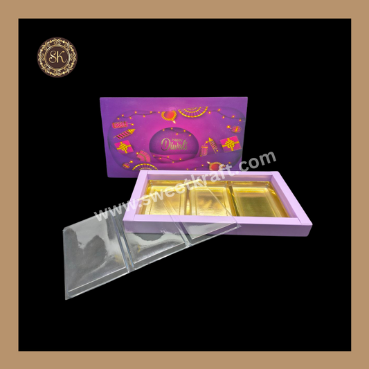 18 Partition Diwali Box | Mithai Box | Happy Diwali | Golden Cavity Box | Chocolate Box | Gift Box | 	Purple Colour - (With Cavity Lid Cover)