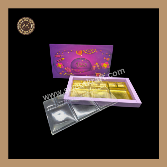 18 DC Diwali Box | Mithai Box | Happy Diwali | Golden Cavity Box | Chocolate Box | Gift Box | 	Purple Colour - (With Cavity Lid Cover)