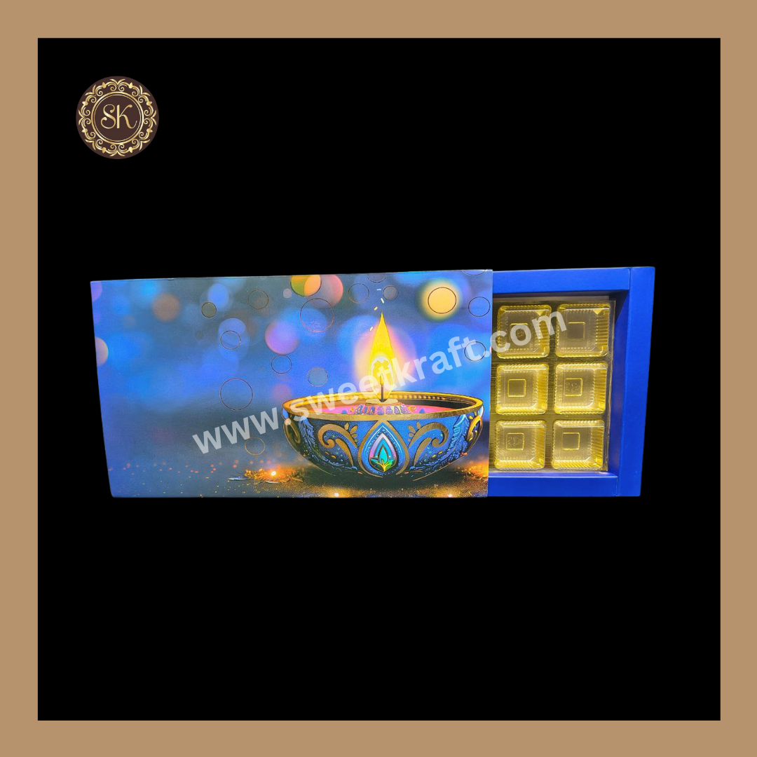 18 Cavity Diwali Box | Mithai Box | Happy Diwali | Golden Cavity Box | Chocolate Box | Gift Box | Blue Colour - (With Cavity Lid Cover)