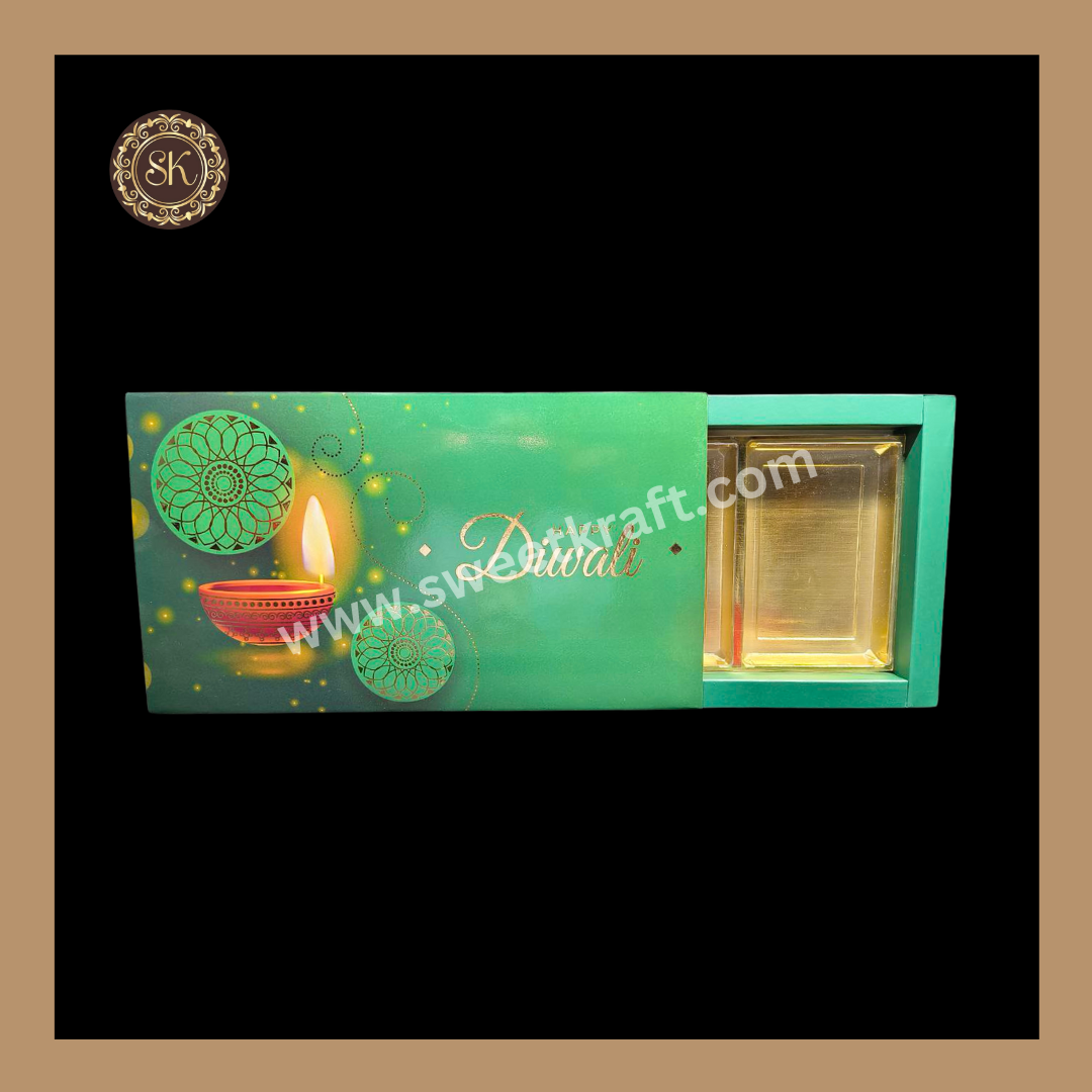 18 Partition Diwali Box | Mithai Box | Happy Diwali | Golden Cavity Box | Chocolate Box | Gift Box | Green Colour - (With Cavity Lid Cover)