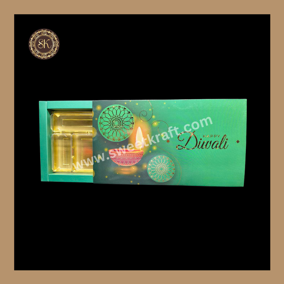 18 Pataka Diwali Box | Mithai Box | Happy Diwali | Golden Cavity Box | Chocolate Box | Gift Box | Green Colour - (With Cavity Lid Cover)
