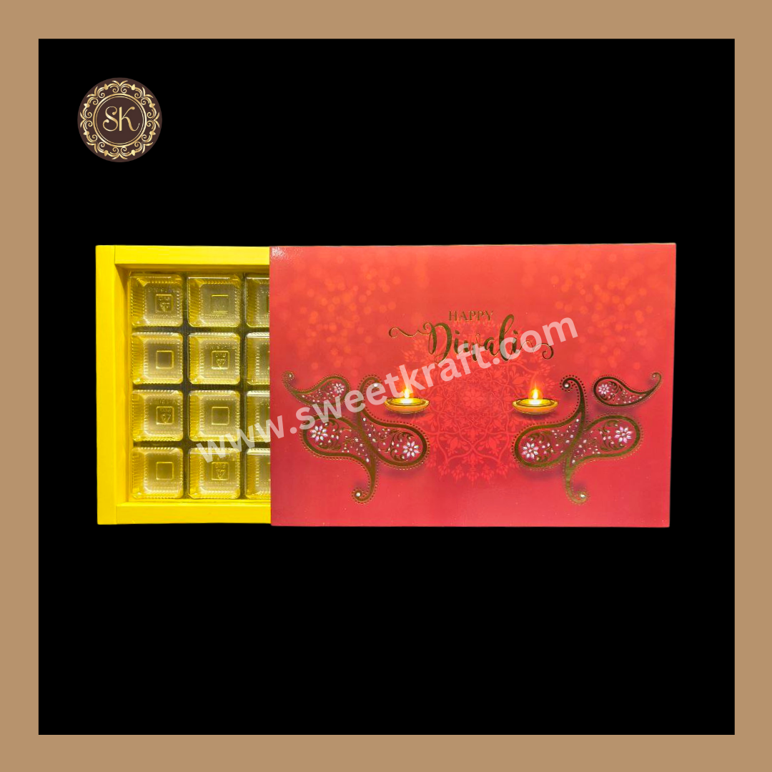 24 Cavity Diwali Box | Golden Cavity | Chocolate Box | Gift Box | Mithai Box | Yellow - (With Cavity Lid Cover)
