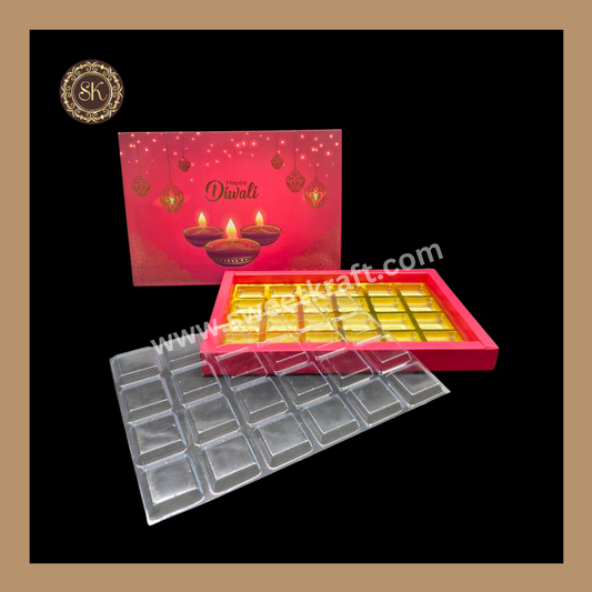 24 Cavity Diwali Box | Golden Cavity | Chocolate Box | Gift Box | Mithai Box | Red- (With Cavity Lid Cover)