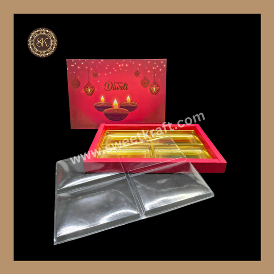 24 Partition Diwali Box | Golden Cavity | Chocolate Box | Gift Box | Mithai Box | Red- (With Cavity Lid Cover)
