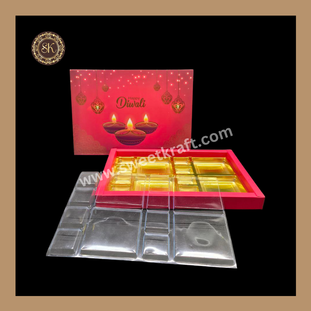 24 DC Diwali Box | Golden Cavity | Chocolate Box | Gift Box | Mithai Box | Red- (With Cavity Lid Cover)