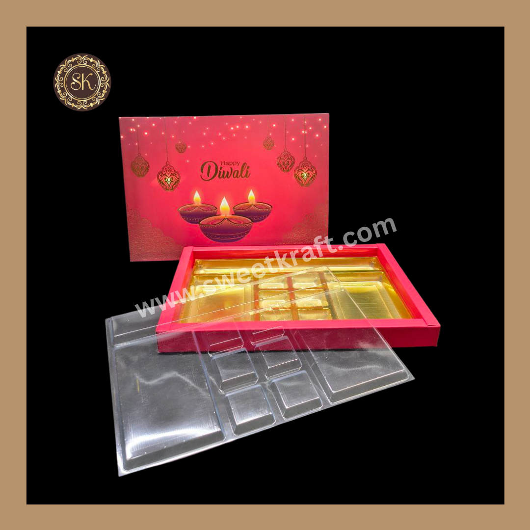 24 Pataka Diwali Box | Golden Cavity | Chocolate Box | Gift Box | Mithai Box | Red- (With Cavity Lid Cover)