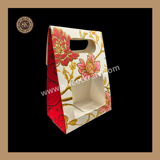 2 Flower Print Window Jar Bag With Handle | Jar Bag | Chocolate Bag | Cookie Bag | Gifting Bag | White Colour