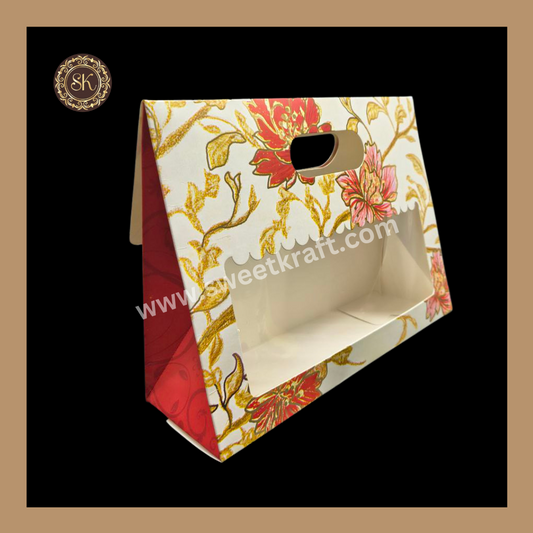 3 Flower Print Window Jar Bag With Handle | Jar Bag | Chocolate Bag | Cookie Bag | Gifting Bag | White Colour