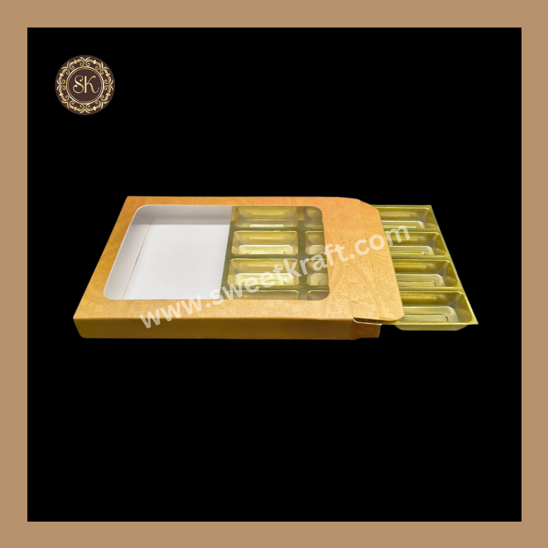 12 Cavity Box | Diwali Greeting Box | Long Cavity | Golden Cavity | Chocolate Box | Gift Box | Mithai Box | Brown- (With Cavity Tray)